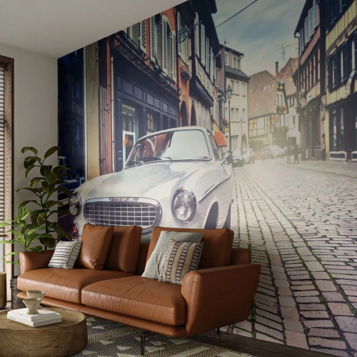 Fototapet Selvklæbende Deluxe Sticker - Fortiden er i dag - Veteranbil, By, Frankrig - 400x280 cm