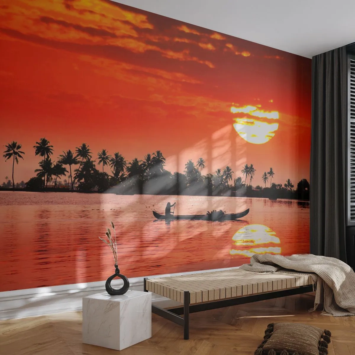 Fototapet Premium Canvas - Tropernes ro ved solnedgang - Landskab, Indien, Solnedgang - 300x210 cm