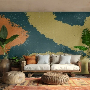 Fototapet Standard Eco - Organiske former i gule og grønne nuancer - 100x70cm - Abstraktion - i slowmotion - Moderne vægdekoration til stue og soveværelse ARTTOR