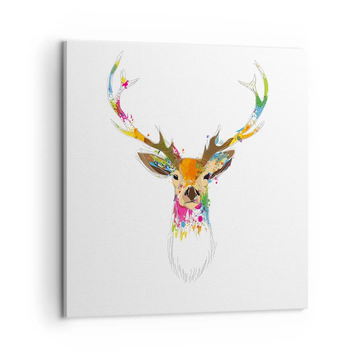 Lærredstryk - Billede på lærred - Blid kronhjort badet i farver - 50x50 cm