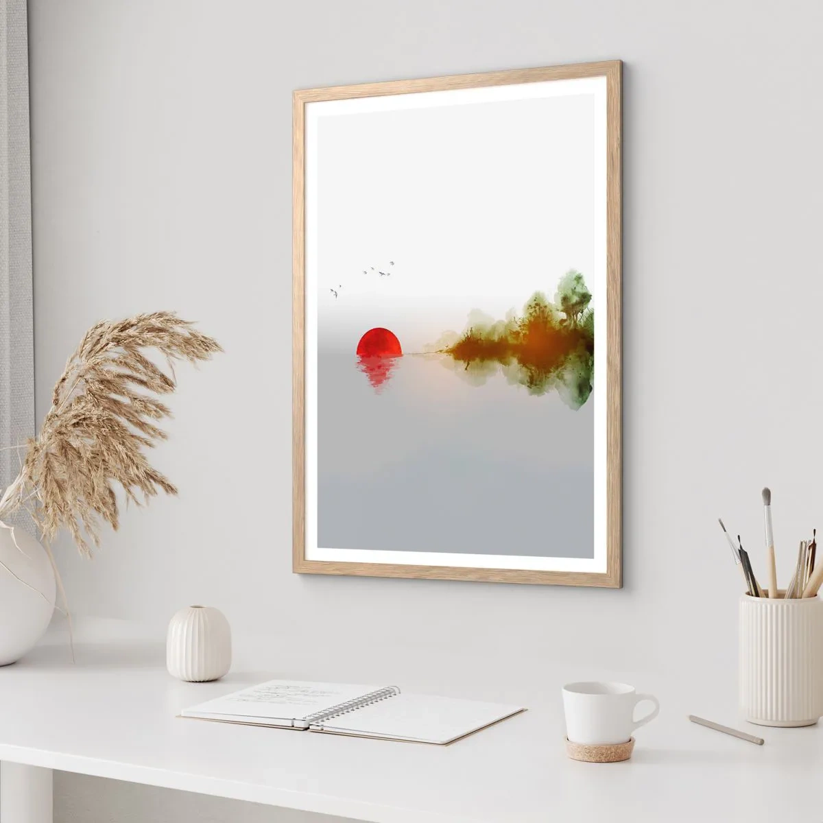 Plakat i ramme af lyst egetræ - Et løfte om fred - 30x40 cm