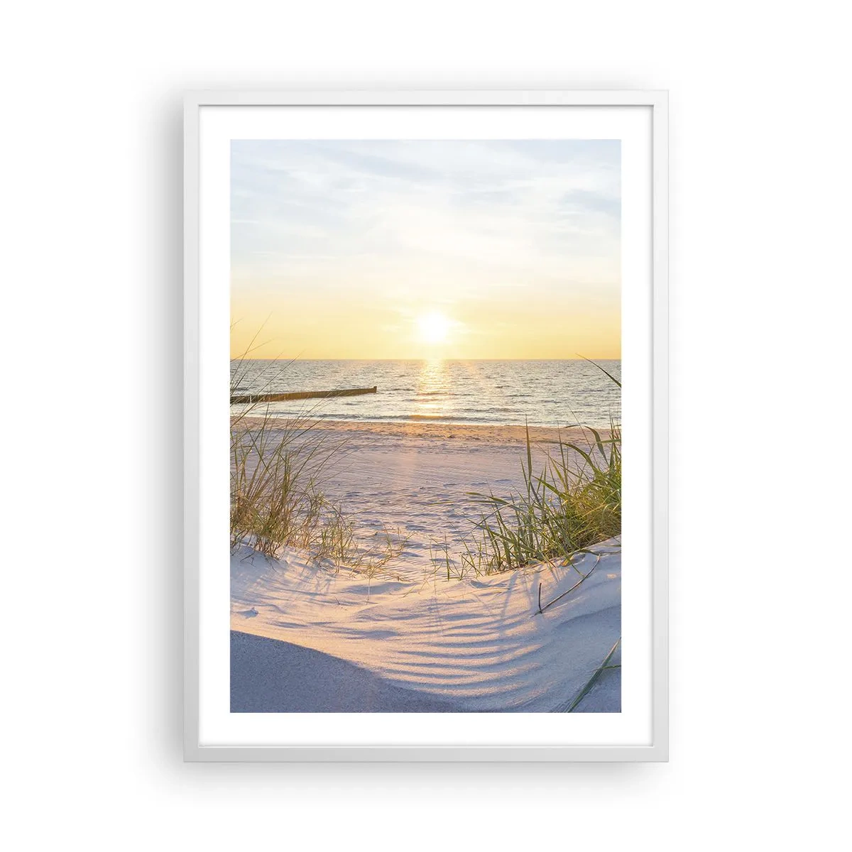 Plakat i hvid ramme - Havet brummer, fuglene synger, en vild strand midt i græsset.... - 50x70 cm