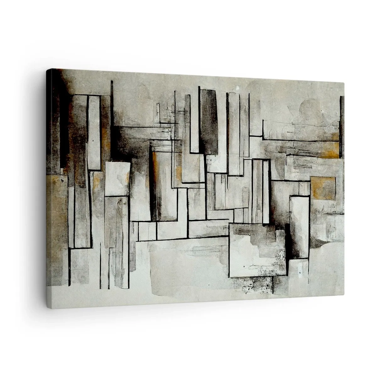 Lærredstryk - Billede på lærred - Abstrakte rektangler i nuancer af grå og sort - 70x50cm - Enkelthedens kraft - Moderne vægdekoration til stue og soveværelse ARTTOR