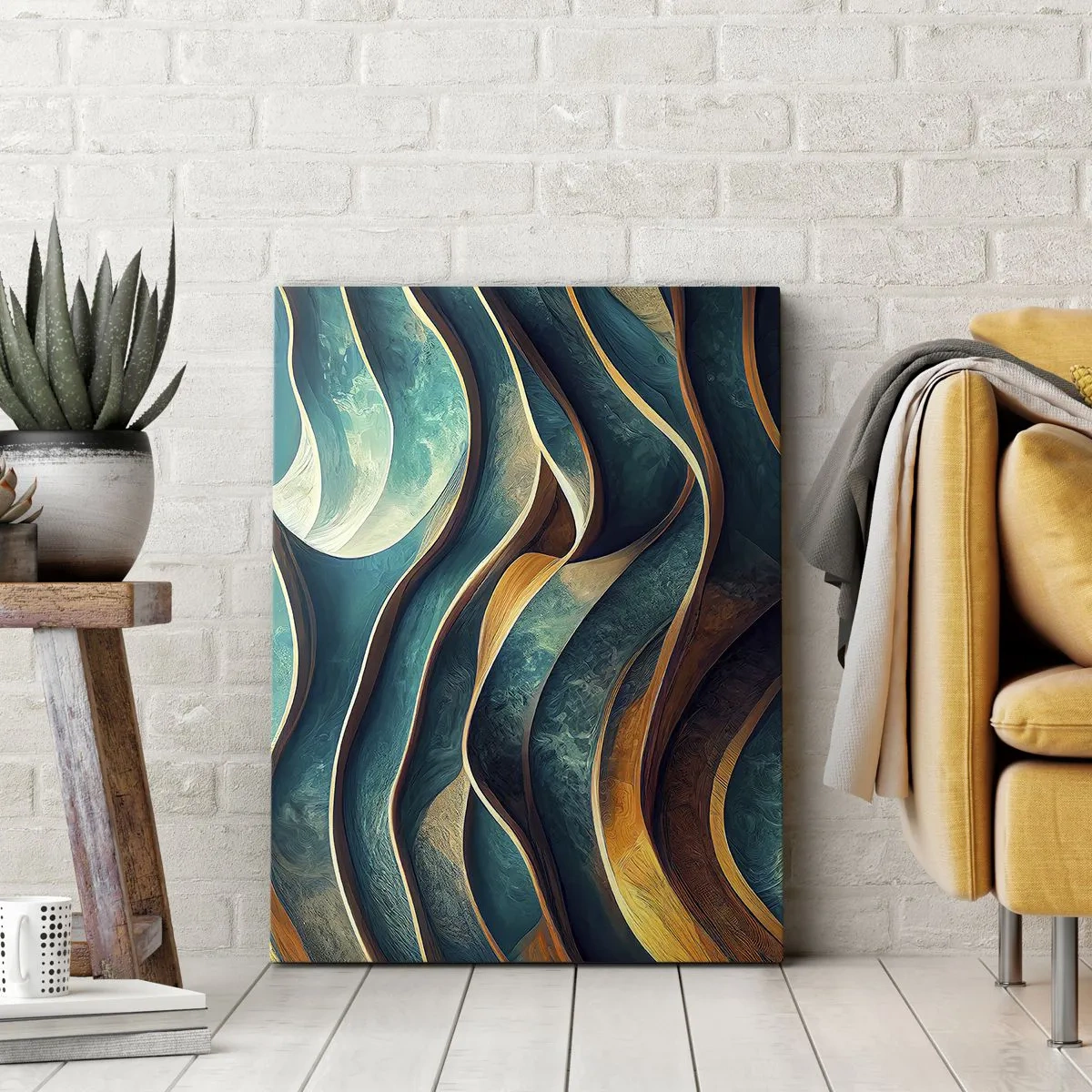 Lærredstryk - Billede på lærred - Slyngninger af blåt - 45x80 cm