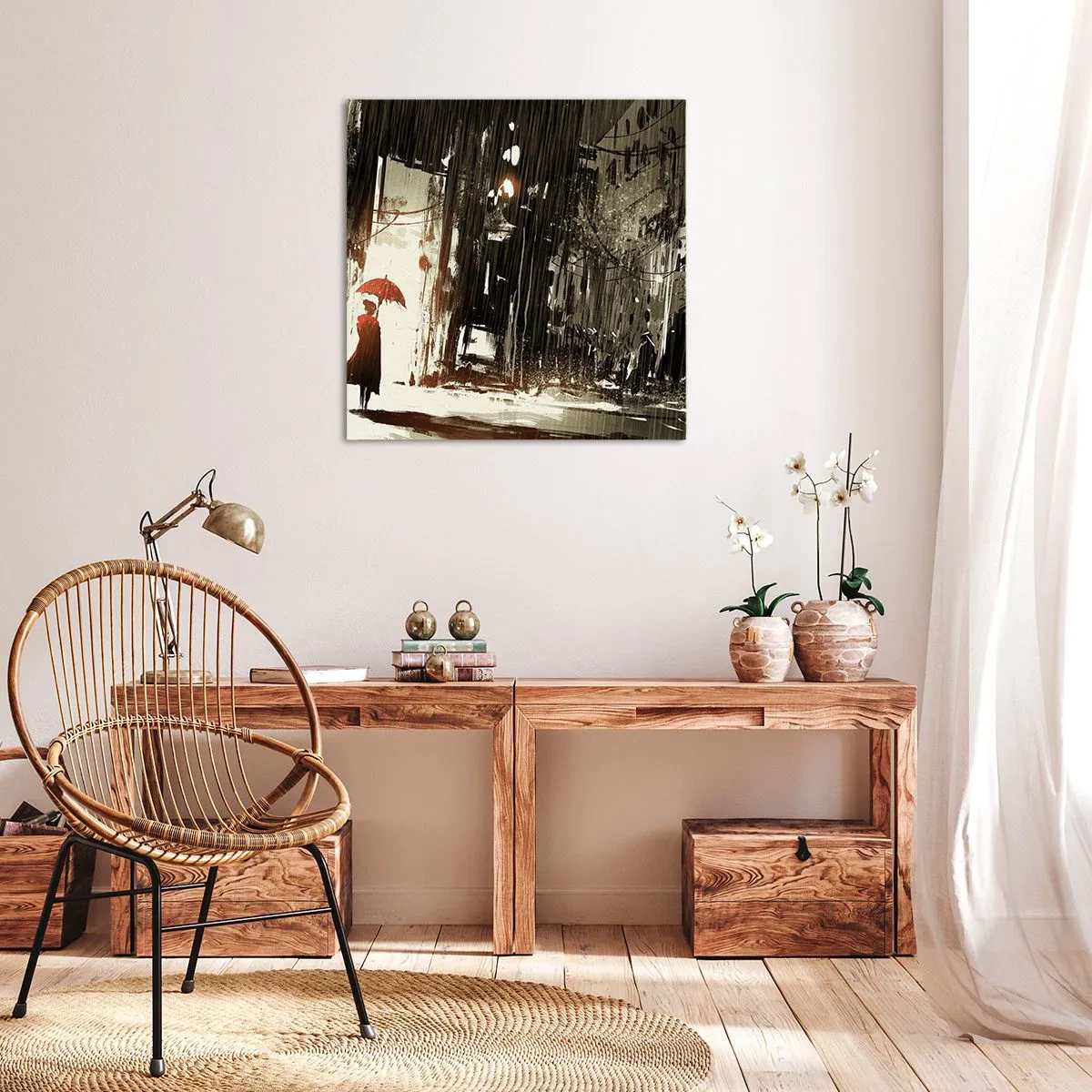 Lærredstryk - Billede på lærred - Den røde paraplys poesi - 60x60 cm