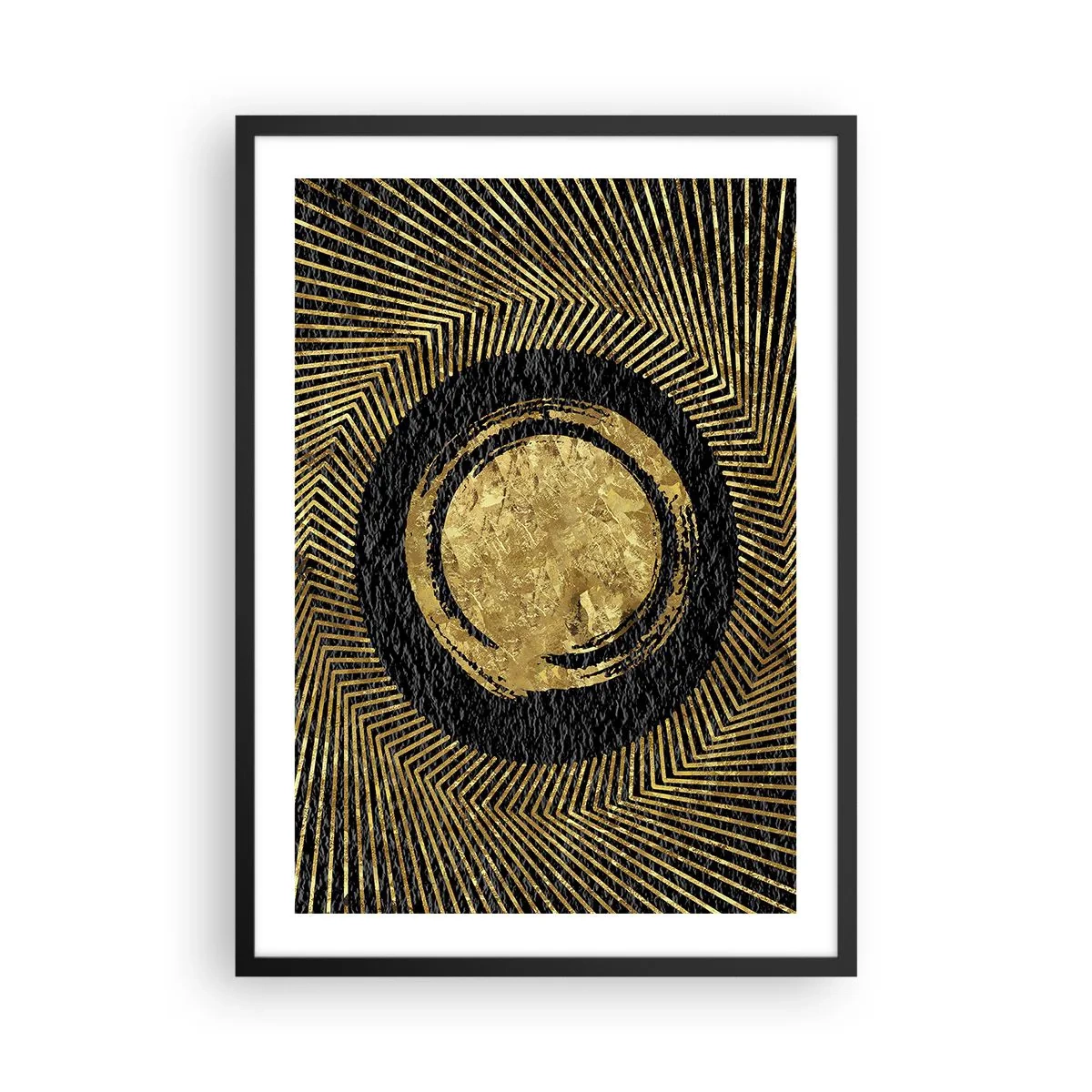 Plakat i sort ramme - Gylden geometrisk abstraktion på en sort baggrund - 50x70cm - Glamour-komposition - Moderne vægdekoration til stue og soveværelse ARTTOR