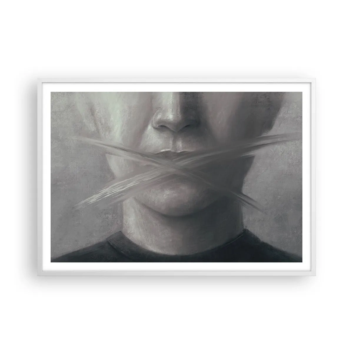 Plakat i hvid ramme - Ikke et ord - 100x70 cm