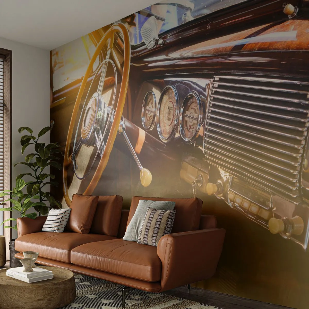 Fototapet Premium Canvas - Et pust af luksus fra fortiden - Veteranbil, Automotive, Dashboard - 450x315 cm