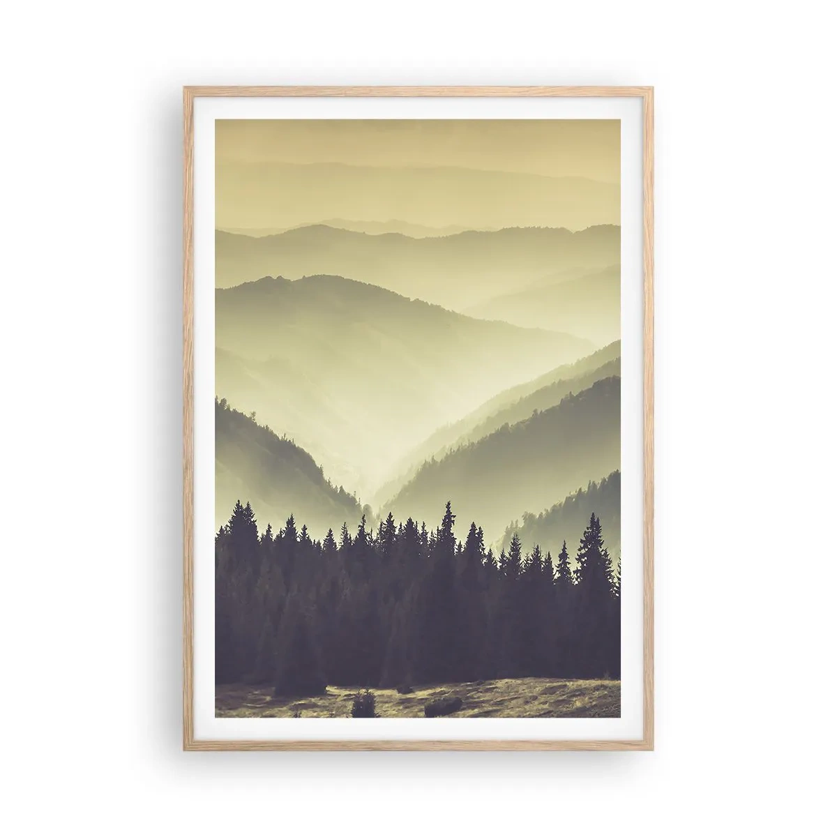 Plakat i ramme af lyst egetræ - Bag de syv bjerge... - 70x100 cm
