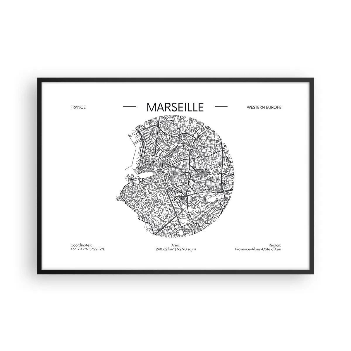 Plakat i sort ramme - Marseilles anatomi - 100x70 cm