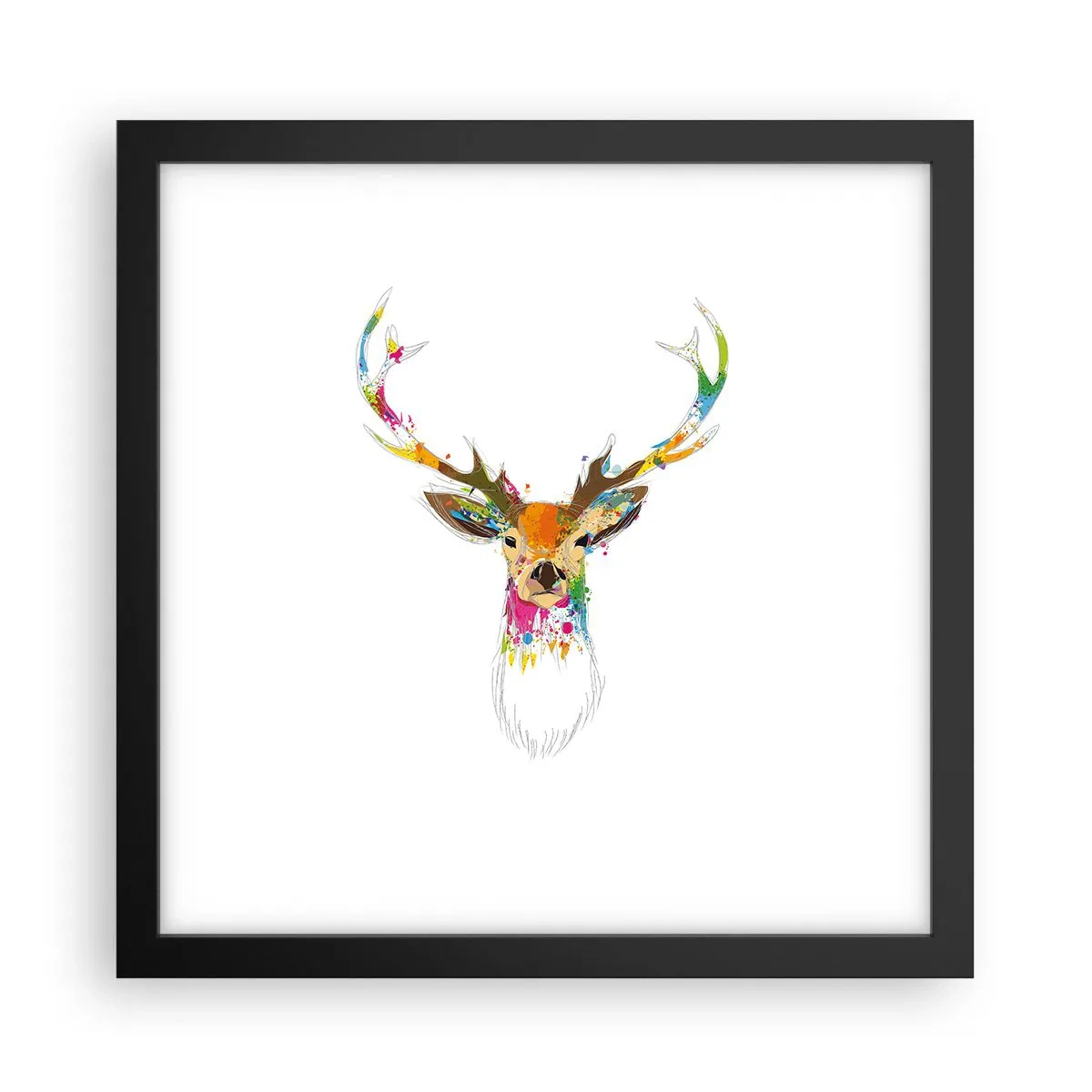 Plakat i sort ramme - Blid kronhjort badet i farver - 30x30 cm