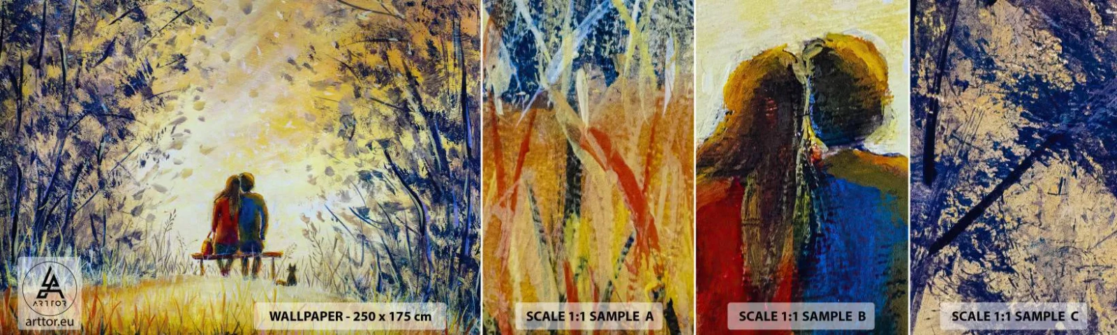 Prøve Fototapet Selvklæbende Deluxe Sticker - Et magisk øjeblik - Et par kærester, Parkere, Natur - 100x30 cm