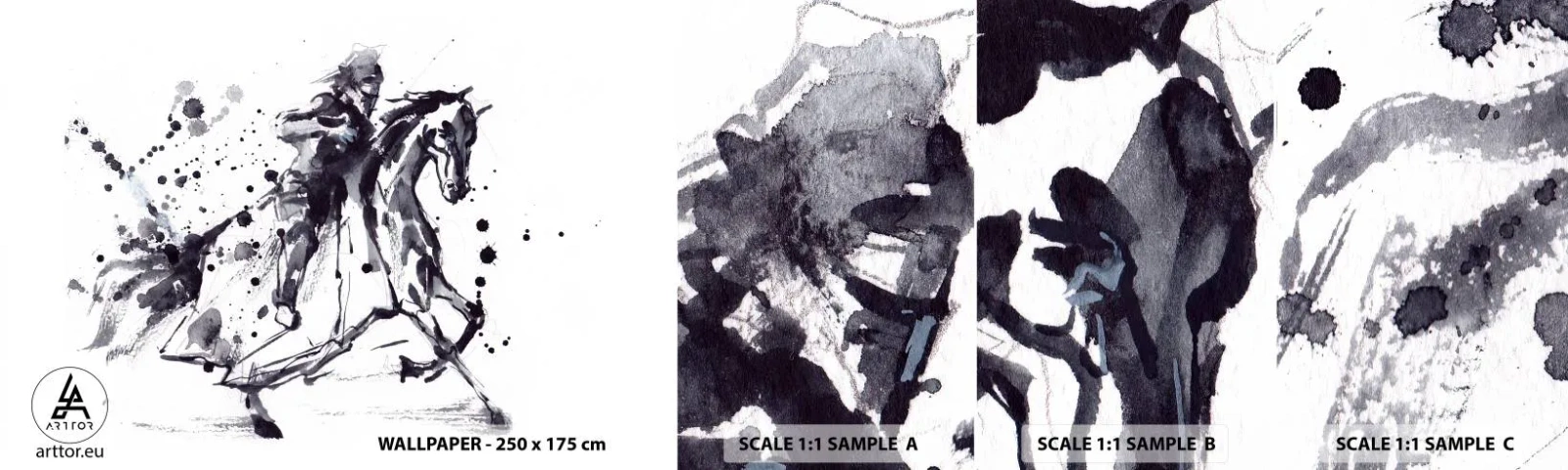 Fototapet Prøve Standard Eco - Sort ridder - Abstraktion, Ridder til hest, Ridderrustning - 100x30 cm