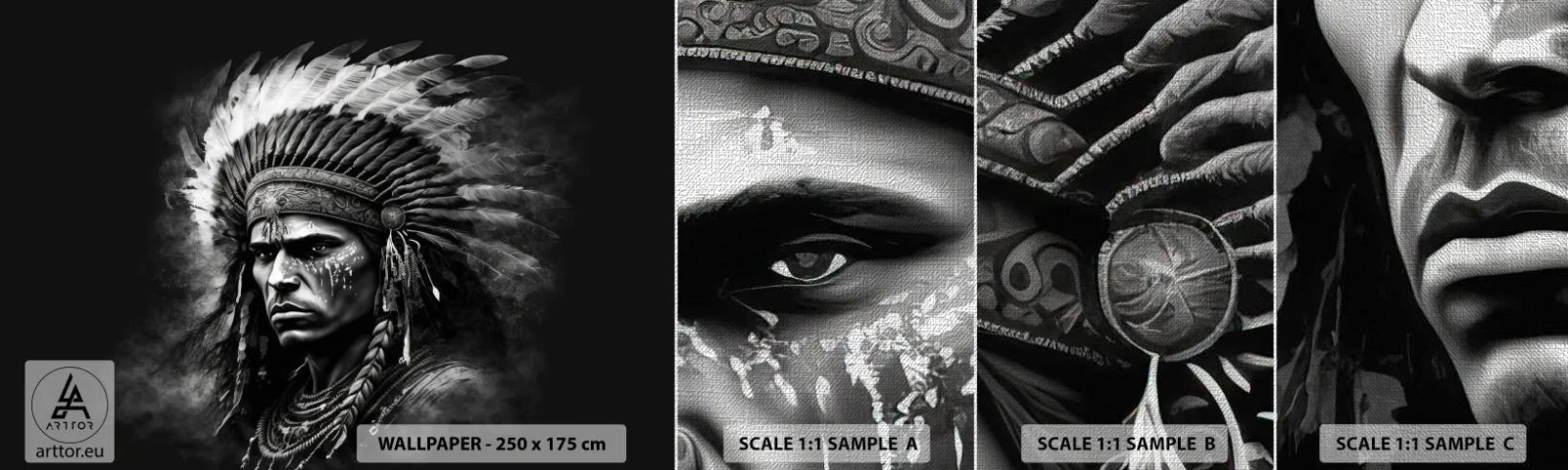 Prøve Fototapet Premium Canvas - Leder og kriger - indisk, Stammer, Etnisk - 100x30 cm