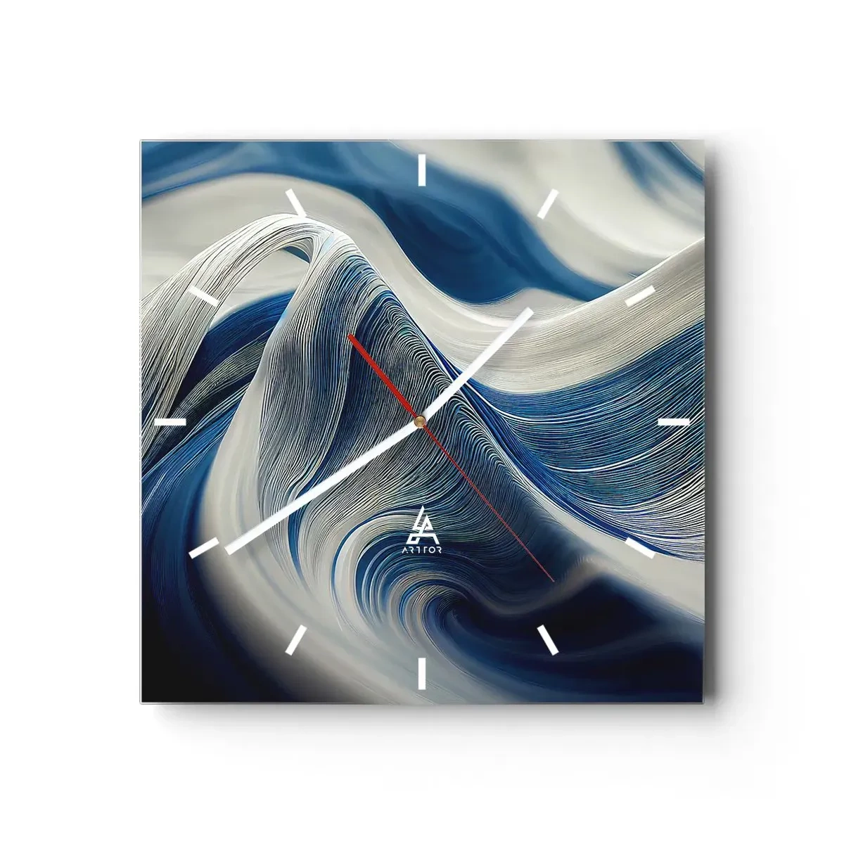 Vægur, Uret - Flydende blå og hvide farver - 30x30 cm