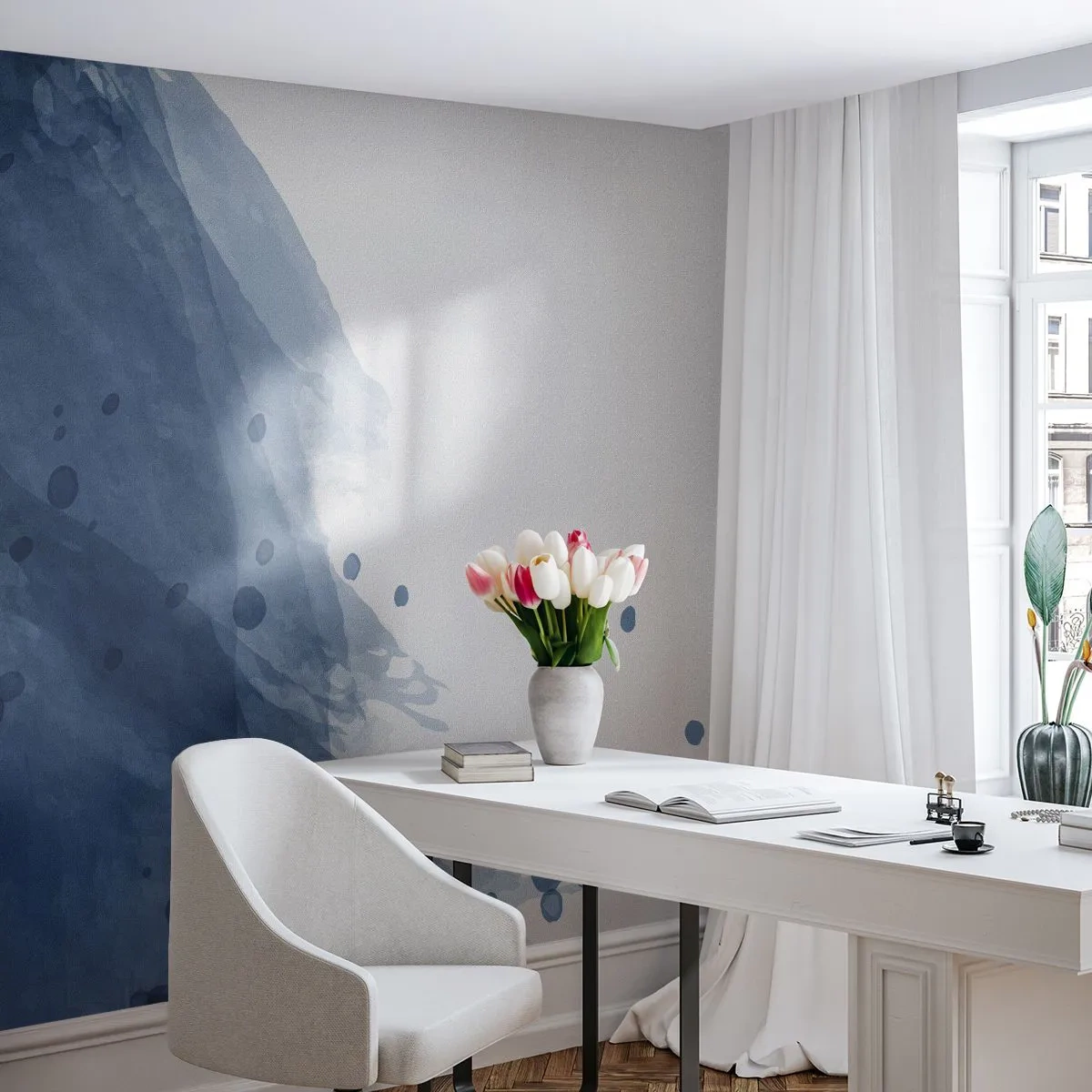 Fototapet Premium Sand - Blå tyl - Abstraktion, Stykke, Maleri - 350x256 cm