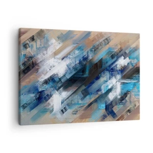 Lærredstryk - Billede på lærred - Abstrakt komposition med blå diagonale linjer - 70x50cm - På en blå skråning - Moderne vægdekoration til stue og soveværelse ARTTOR