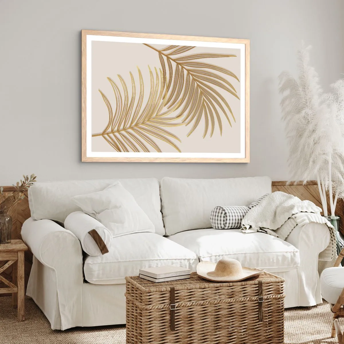 Plakat i ramme af lyst egetræ - Gylden palme! - 100x70 cm