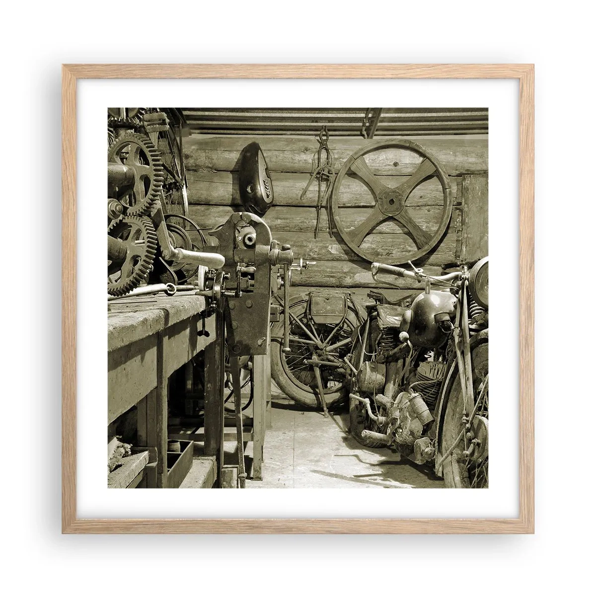 Plakat i ramme af lyst egetræ - I onkel Wladeks skur - 50x50 cm