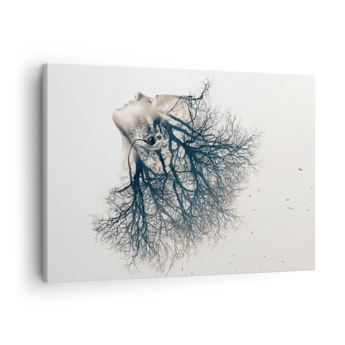 Lærredstryk - Billede på lærred - Kreativ silhuet af en kvinde og træer - 70x50cm - Lyttede til træets hvisken - Moderne vægdekoration til stue og soveværelse ARTTOR