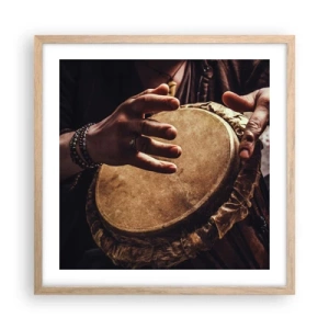 Plakat i ramme af lyst egetræ - I hjertets rytme - 50x50 cm