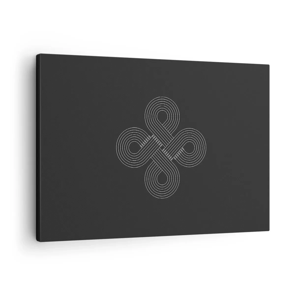 Lærredstryk - Billede på lærred - Keltisk mønster i minimalistisk stil på sort baggrund - 70x50cm - I den keltiske ånd - Moderne vægdekoration til stue og soveværelse ARTTOR