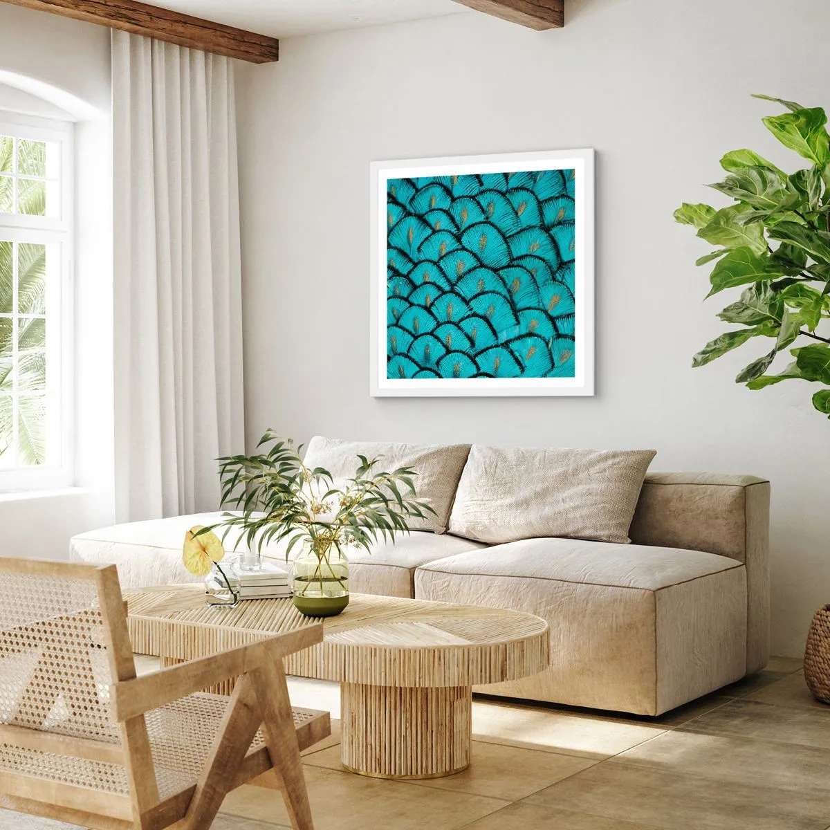 Plakat i hvid ramme - Den store fjer-galla - 30x30 cm