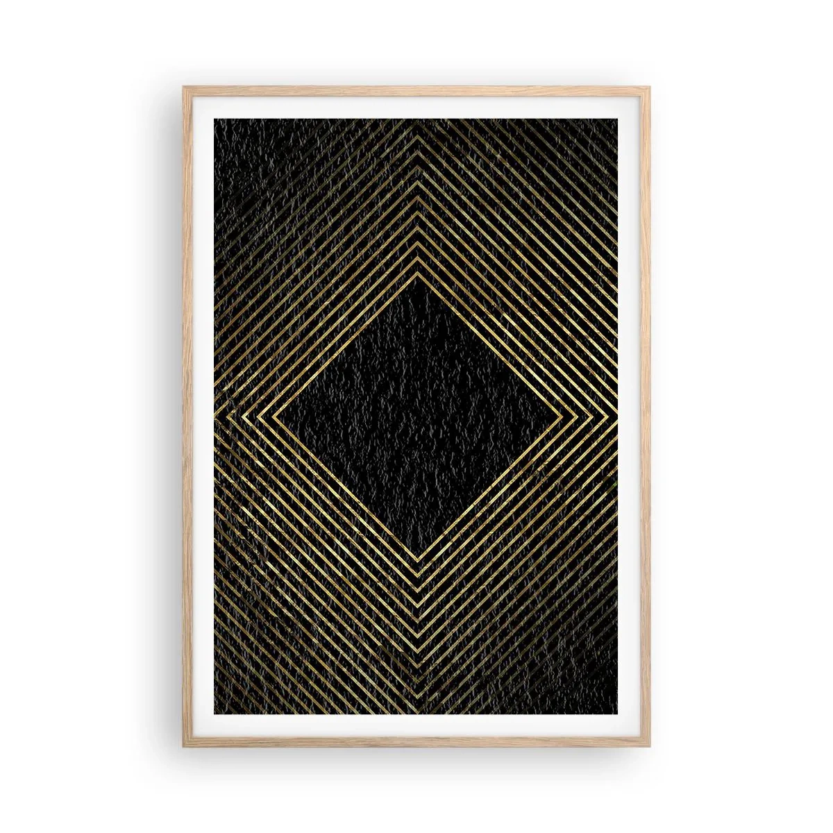 Plakat i ramme af lyst egetræ - Geometri i glamour-stil - 70x100 cm