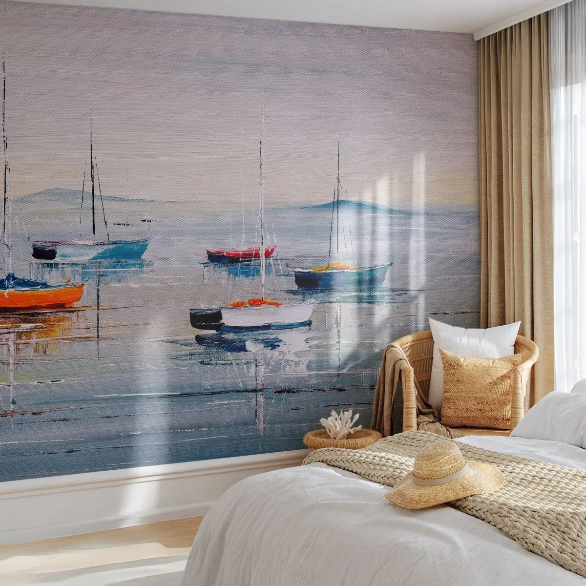 Fototapet Selvklæbende Deluxe Sticker - Et velfortjent hvil - Nautisk, Sejlbåde, Ved havet - 100x70 cm