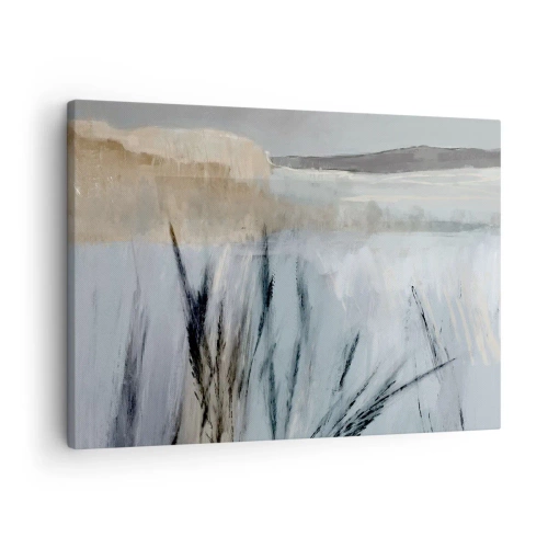 Lærredstryk - Billede på lærred - Et malerisk vinterlandskab med marker og græsser - 70x50cm - Vintermarker - Moderne vægdekoration til stue og soveværelse ARTTOR