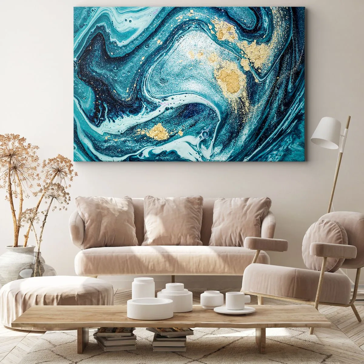 Lærredstryk - Billede på lærred - Blå boblebad - 100x70 cm
