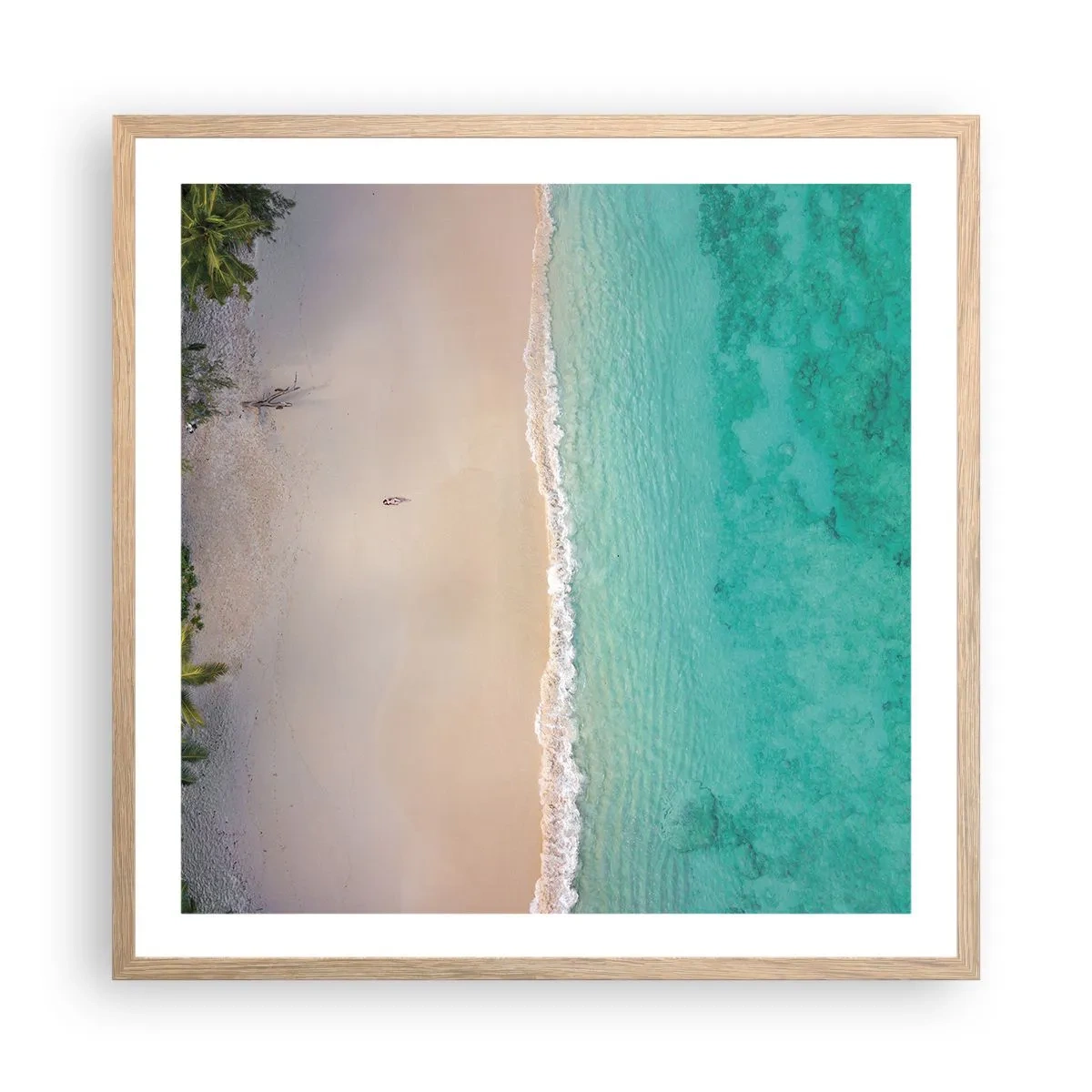 Plakat i ramme af lyst egetræ - Paradis strand - 60x60 cm