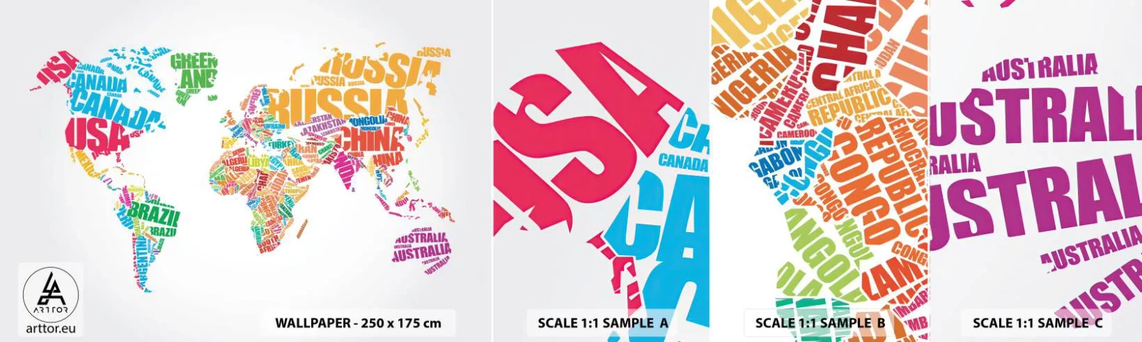 Fototapet Prøve Standard Eco - Jeg ønsker at vide alt - Verdenskort, Grafik, Kontinenter - 100x30 cm