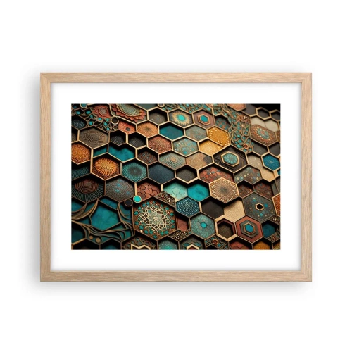 Plakat i ramme af lyst egetræ - Arabiske ornamenter - en variation - 40x30 cm