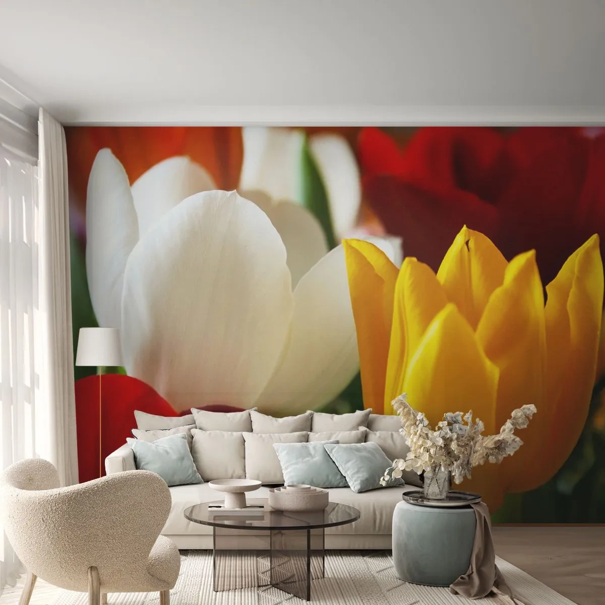 Fototapet Premium Sand - Tulipanfeber - Blomster, Tulipaner, Buket blomster - 200x140 cm