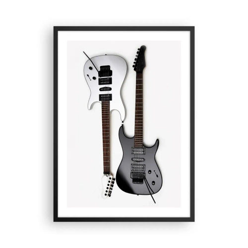 Plakat i sort ramme - Moderne elektriske guitarer på en hvid baggrund - 50x70cm - Harmoni af former - Moderne vægdekoration til stue og soveværelse ARTTOR