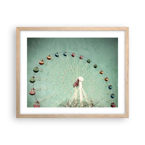 Plakat i ramme af lyst egetræ - Vi inviterer dig til at lege - 50x40 cm