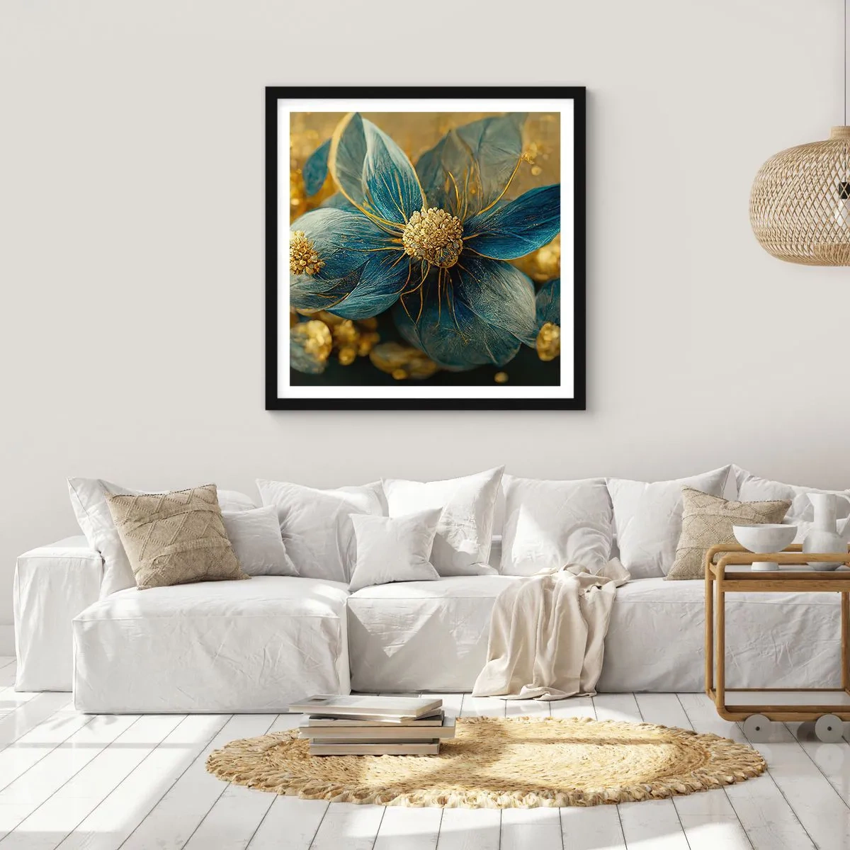 Plakat i sort ramme - Blomstre med guld - 60x60 cm