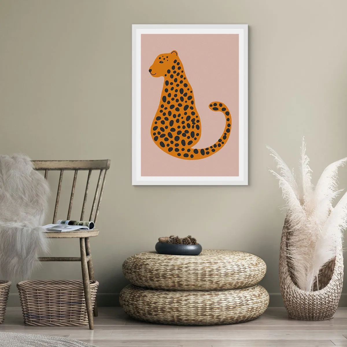 Plakat i hvid ramme - Leopardprint er et moderigtigt mønster - 50x70 cm
