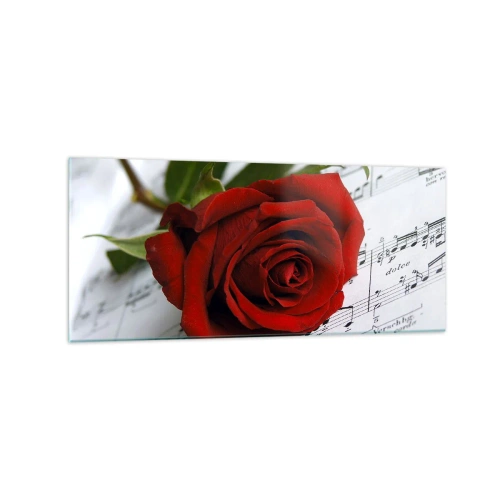 Billede på glas - Musik af følelser i skarlagenrødt - 120x50 cm