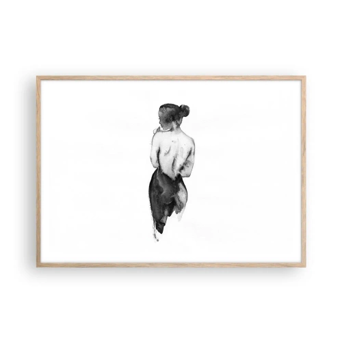 Plakat i ramme af lyst egetræ - Med hende forsvinder verden - 100x70 cm