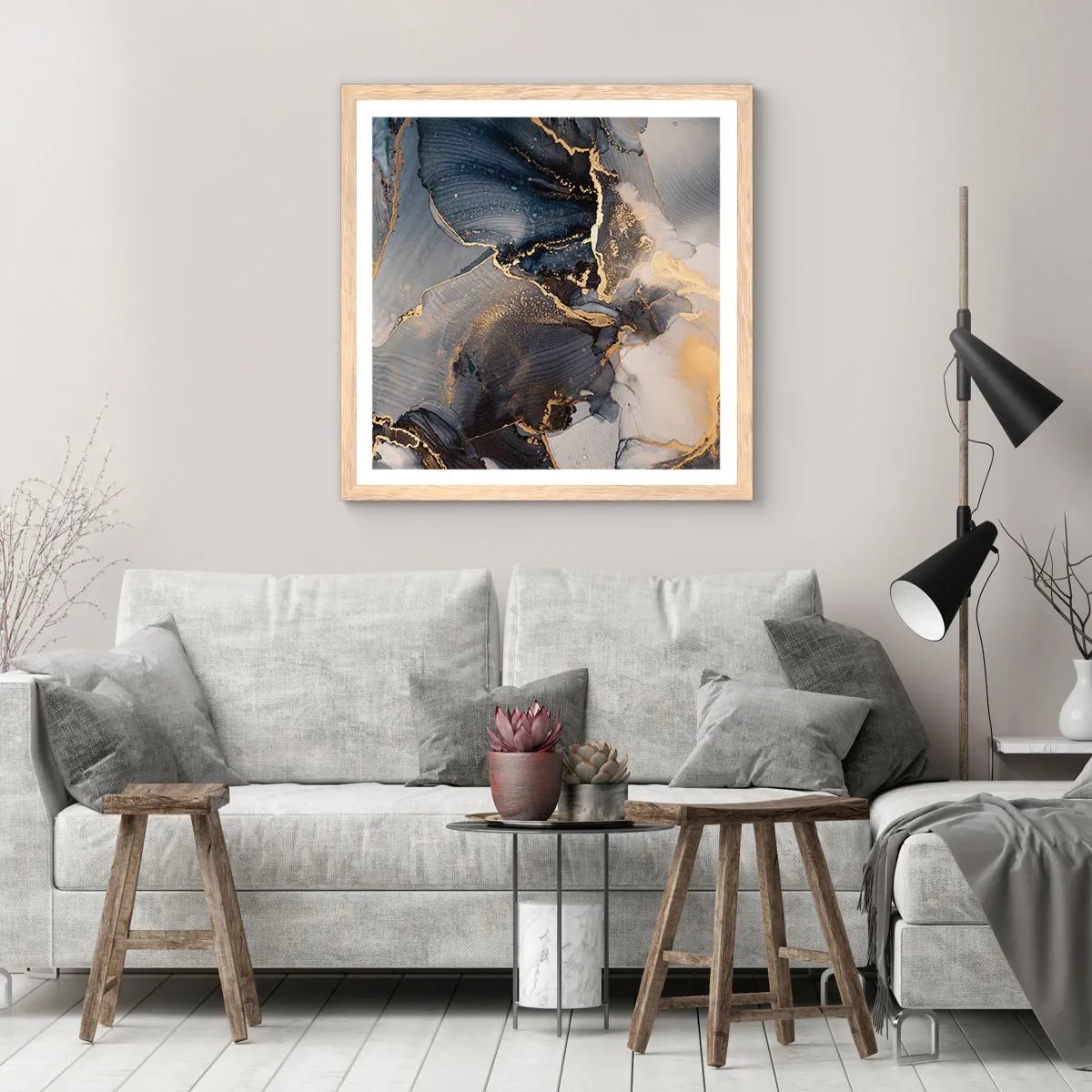 Plakat i ramme af lyst egetræ - Livet af sten - 60x60 cm