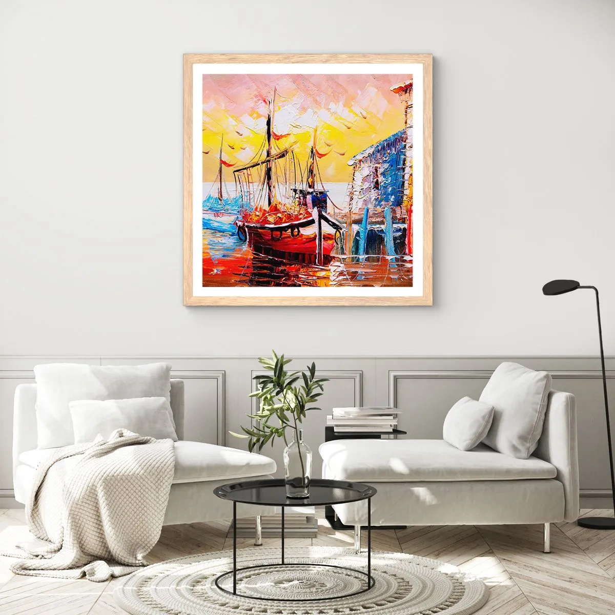 Plakat i ramme af lyst egetræ - Glædelig tilbagevenden - 40x40 cm