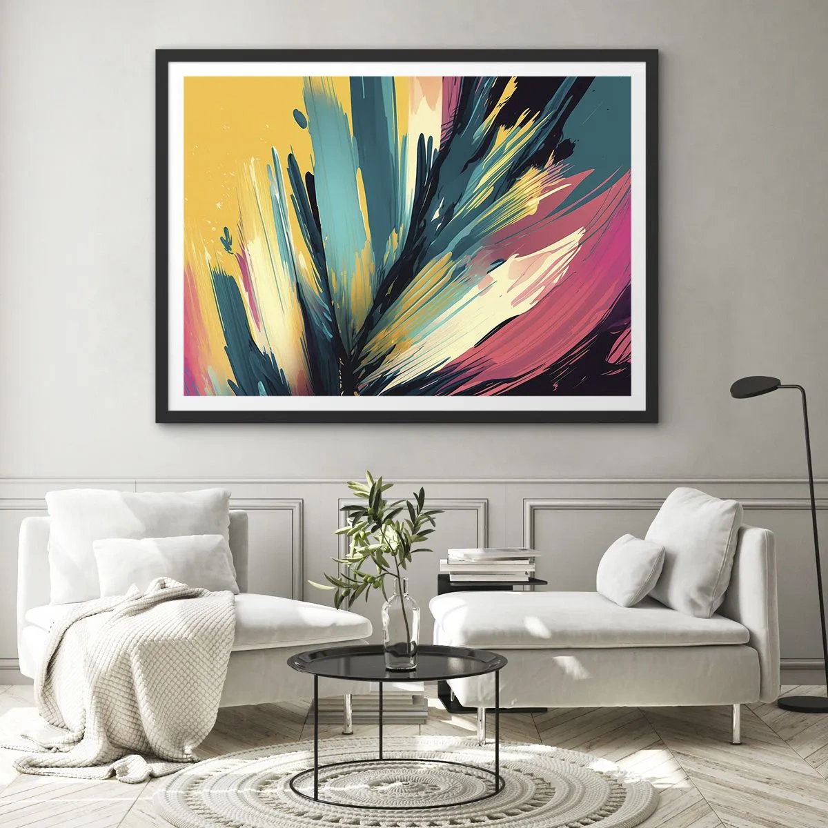 Plakat i sort ramme - Komposition - en eksplosion af glæde - 70x50 cm