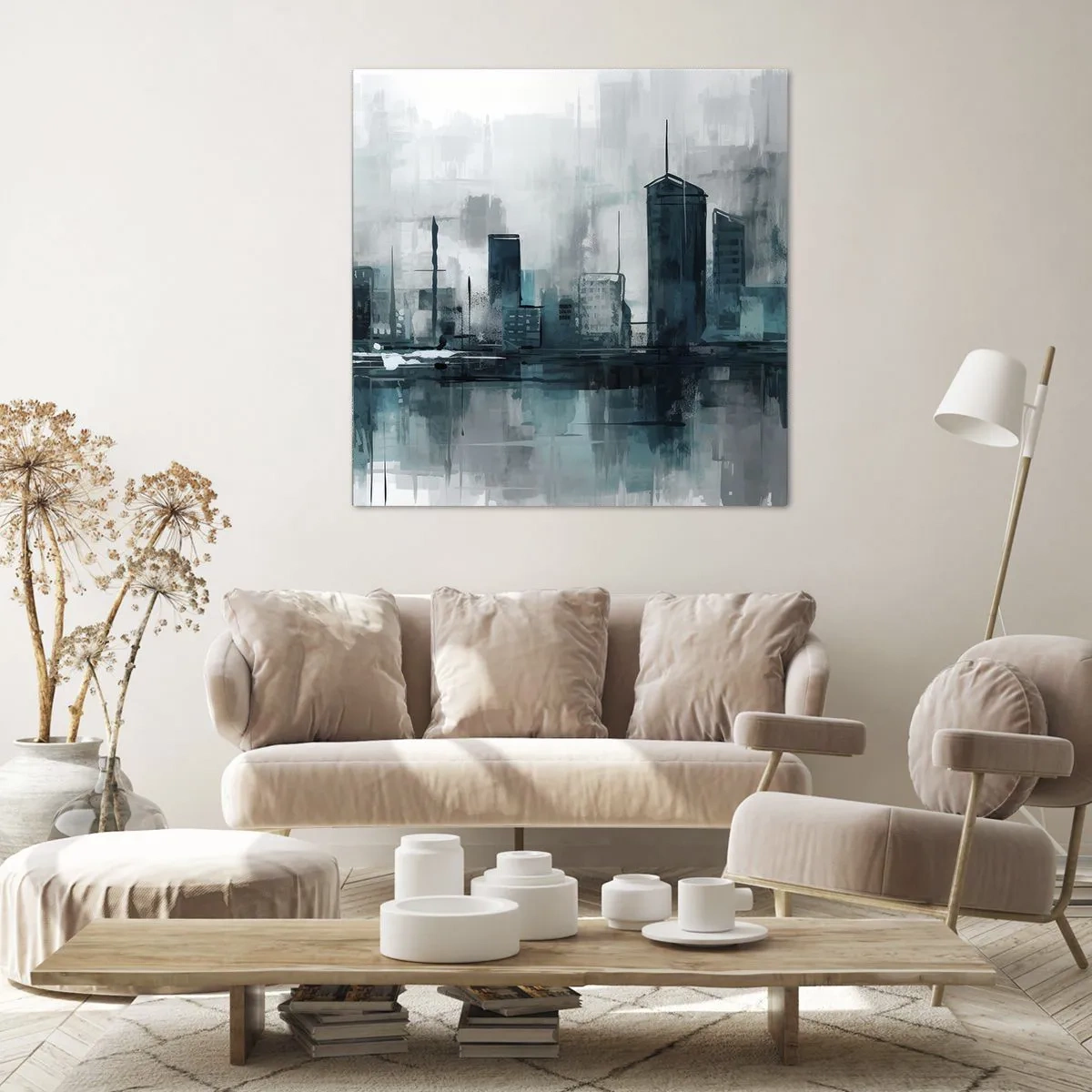 Lærredstryk - Billede på lærred - Regnfarvet by - 70x70 cm