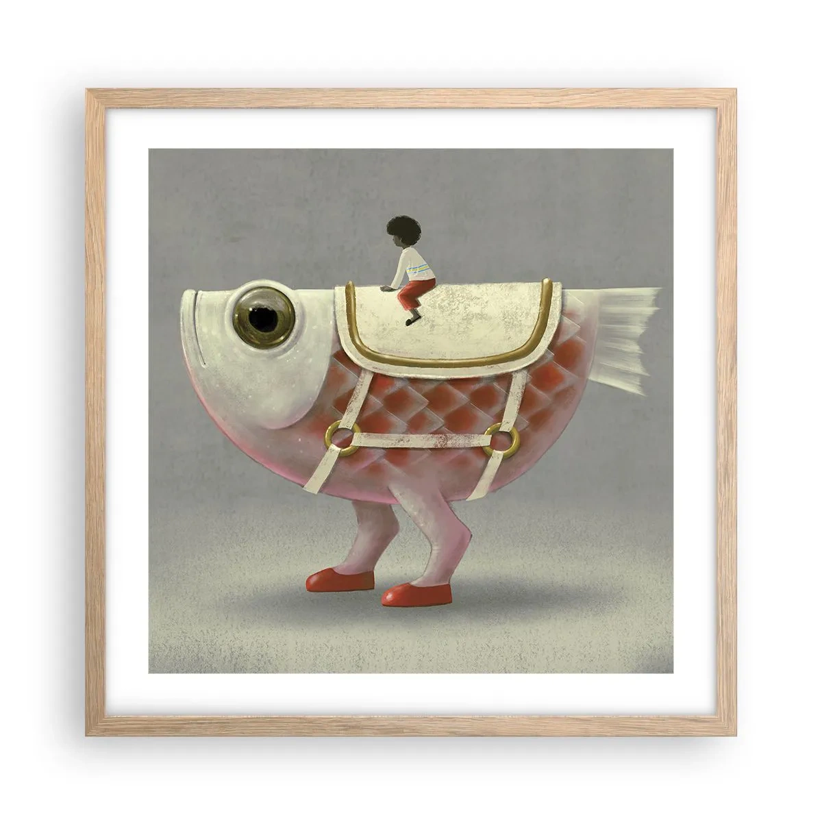 Plakat i ramme af lyst egetræ - Rybonski rytter - 50x50 cm