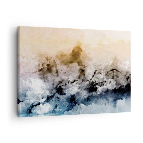 Lærredstryk - Billede på lærred - Abstrakt landskab med tåge og diskrete farver - 70x50cm - Sænket i en tågesvirvel - Moderne vægdekoration til stue og soveværelse ARTTOR