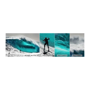 Prøve Fototapet Premium Sand - Udfordring accepteret - Surfing, Høj bølge, Surfer - 100x30 cm