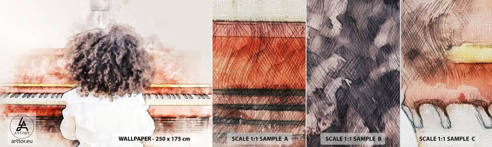 Prøve Fototapet Premium Canvas - i et ny verden - Klaver, musik, Musiker - 100x30 cm