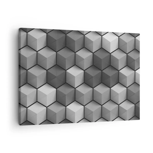 Lærredstryk - Billede på lærred - Geometrisk sammensætning af terninger i nuancer af grå og sort - 70x50cm - Kubistisk puslespil - Moderne vægdekoration til stue og soveværelse ARTTOR